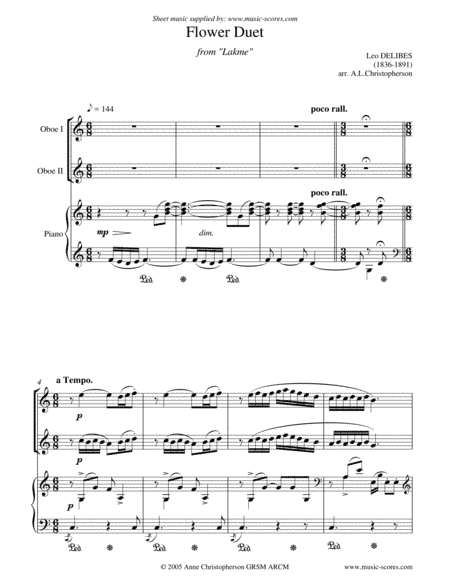 Flower Duet from Lakme - 2 Oboes and Piano (arr. Anne Christopherson GRSM ARCM)