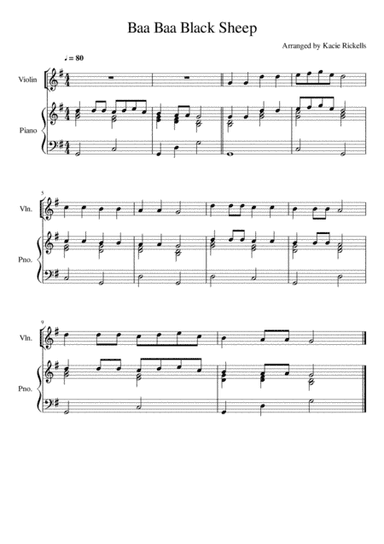Baa Baa Black Sheep - Violin Solo (arr. Kacie J. Rickells)