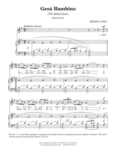 Gesu Bambino – High Solo Voice (G) & Piano (arr. Charles A. Gravenhorst)