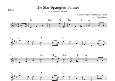 The Star Spangled Banner (USA National Anthem) for Oboe Solo with Chords (D Major) (arr. Fabio Britto)