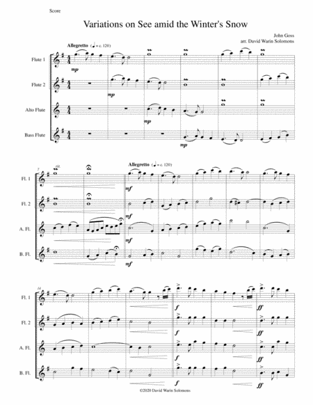Variations on See amid the winter's snow for flute quartet (arr. David Warin Solomons)