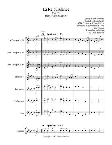 La Rejouissance (from "Heroic Music") (Eb) (Brass Septet - 3 Trp, 1 Hrn, 1 Trb, 1 Euph, 1 Tuba, Tim) (arr. Regis Bookshar)