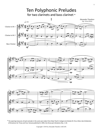 Ten Polyphonic Preludes for Two Clarinets and Bass Clarinet, Op. 16 bis