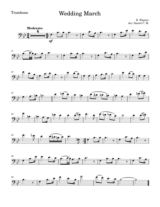 Wedding march by Wagner for trombone (easy) (arr. Daniel C. M.)