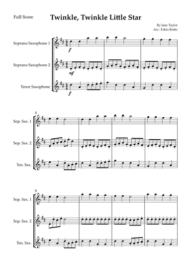Twinkle, Twinkle Little Star for Saxophone Trio (arr. Fabio Britto)