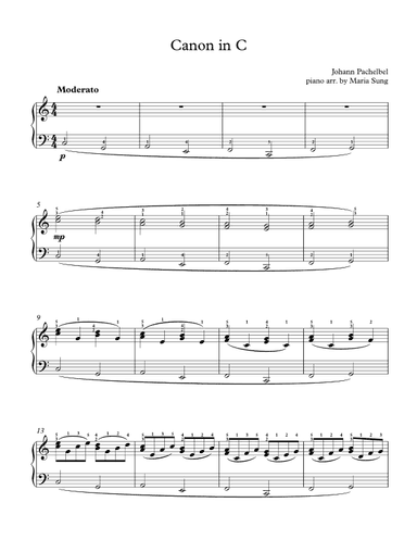 Canon in C for easy piano (arr. Maria Sung Music)