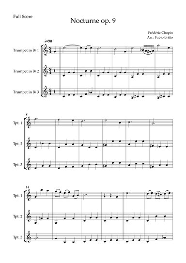 Nocturne Op.9 No. 2 (Frédéric Chopin) for Trumpet in Bb Trio (arr. Fabio Britto)
