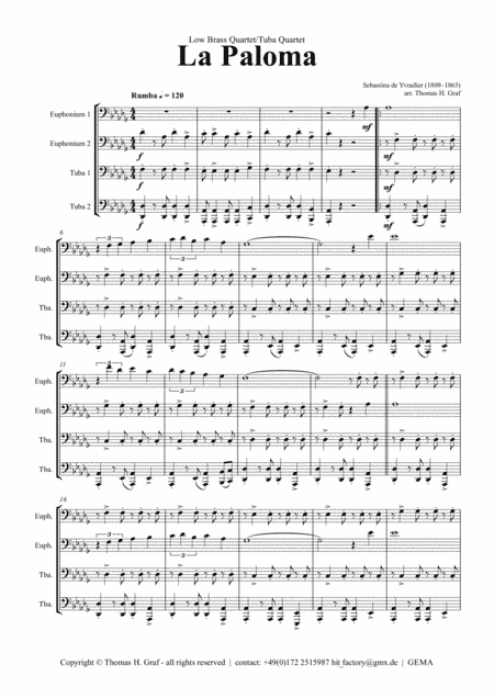 La Paloma - Spanish Habanera - Low Brass Quartet/Tuba Quartet (arr. Thomas H. Graf)