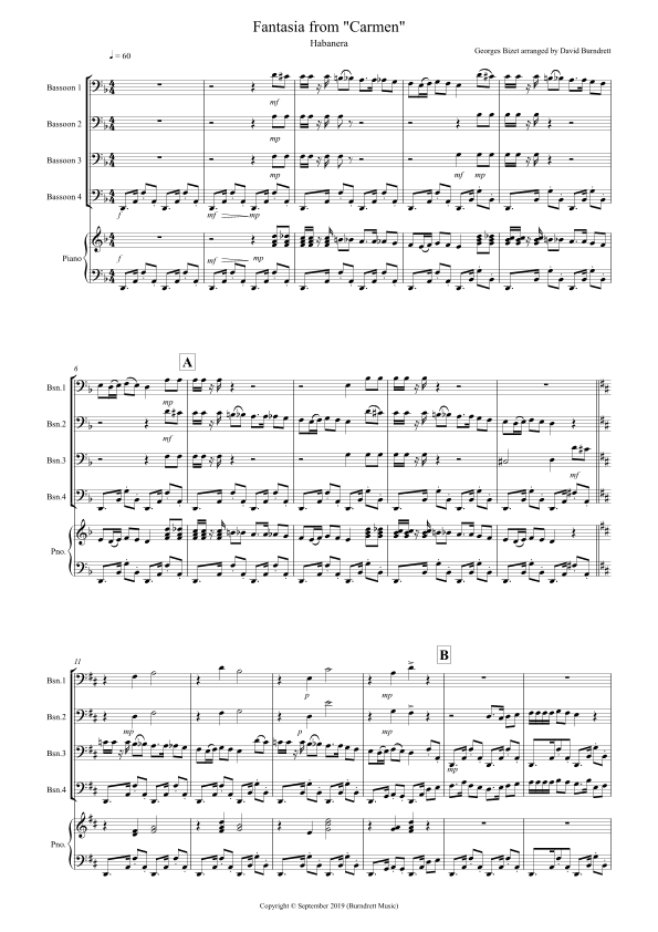 Habanera (Fantasia from Carmen) for Bassoon Quartet (arr. David Burndrett)