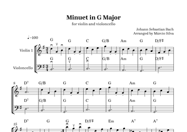 Minuet G Major - for violin and violoncello - easy sheet music (arr. Márcio Silva)
