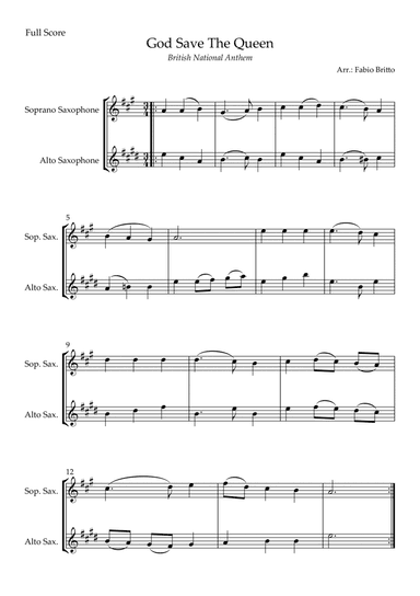 God Save The Queen (British National Anthem) for Soprano Saxophone & Alto Saxophone Duo (arr. Fabio Britto)