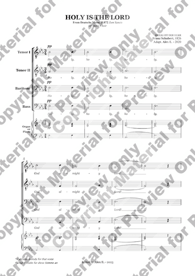 Holy is the Lord - For Men's Choir (Full Score TTBB with accompaniment) (arr. Alex E.)