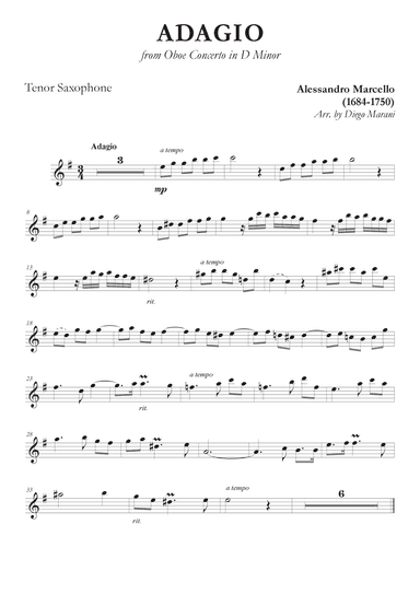 Marcello's Adagio for Tenor Saxophone and Piano (arr. Diego Marani)