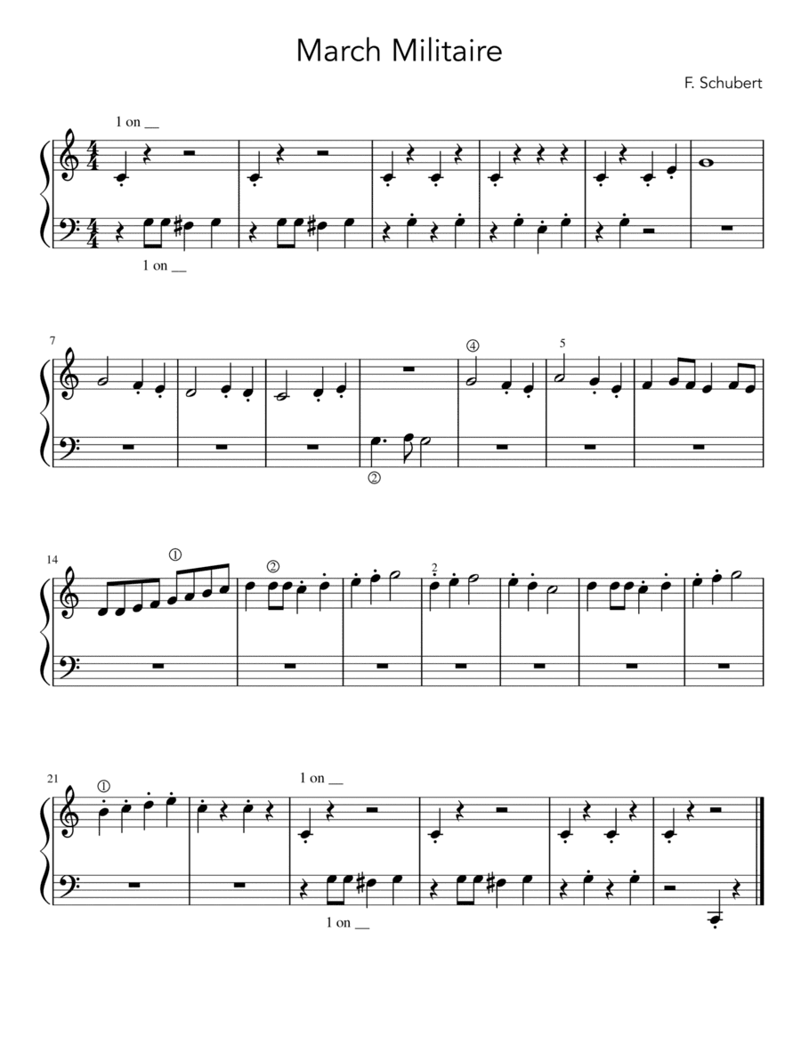 March Militaire (Franz Schubert) - Easy Beginner Piano Sheet Music (arr. Dennis Cheng)