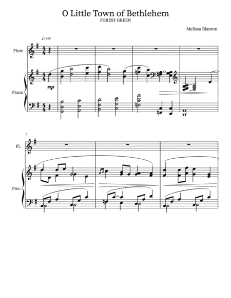 O Little Town of Bethlehem (FOREST GREEN) Flute and Accompaniment (arr. Melissa Blanton)