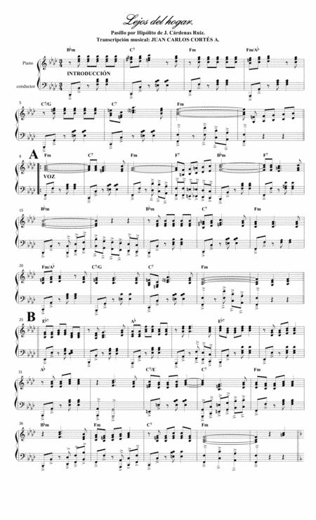 Lejos del hogar. Pasillo por: Hipólito de Jesús Cárdenas Ruiz. (arr. Juan Carlos Cortés A.)