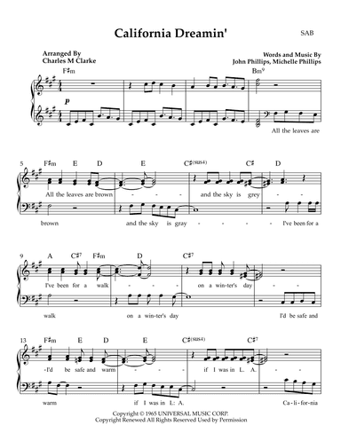 California Dreamin' (arr. Charles M Clarke)