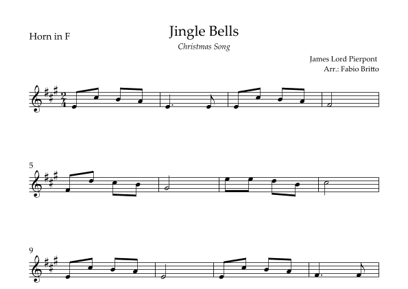 Jingle Bells (Christmas Song) for Horn in F Solo (arr. Fabio Britto)