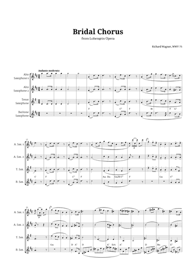 Bridal Chorus by Wagner for Sax AATB Quartet with Chords (arr. Langanho)