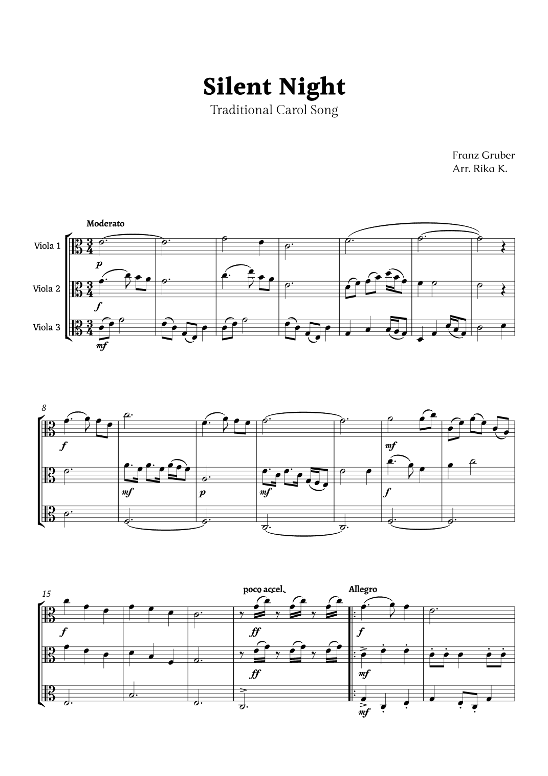 Silent Night for Viola Trio (arr. Rika K.)