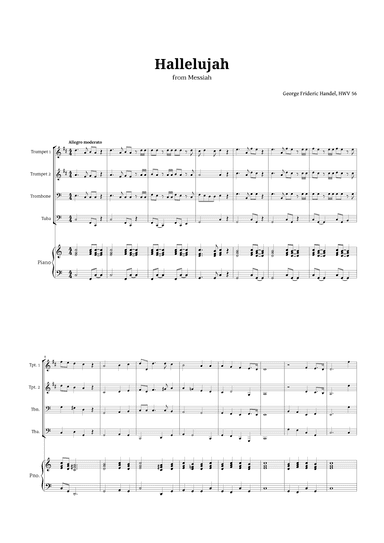 Hallelujah by Handel for Brass Quartet and Piano (arr. Langanho)