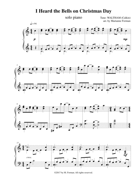 I Heard the Bells on Christmas Day (piano solo) (arr. Marianne Forman)