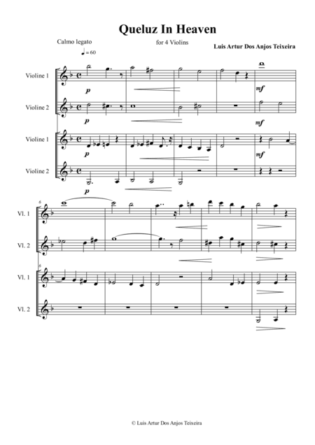 Queluz In Heaven for 4 Violins