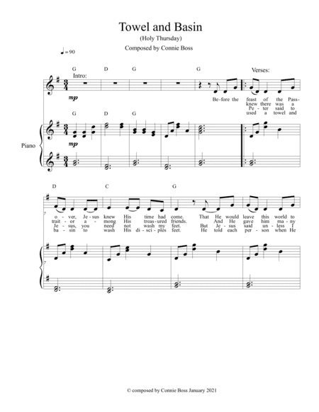 Towel and Basin - Holy Thursday - solo and piano