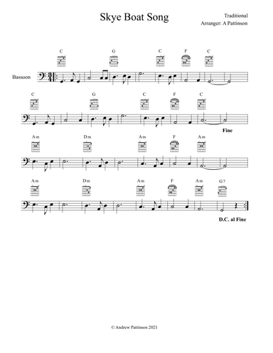 Skye Boat song for Bassoon with Chords (arr. Andrew Pattinson)