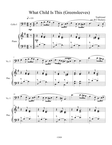 What Child Is This (Greensleeves) for Cello with optional piano accompaniment (arr. B C Dockery)