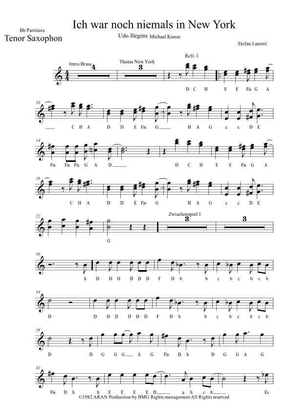 Ich War Noch Niemals In New York (arr. Stefan Lamml)