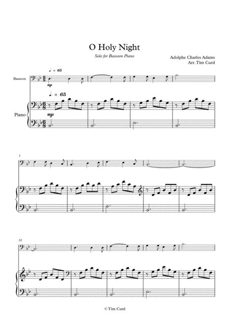 O Holy Night. For Solo Bassoon and Piano (arr. Tim Curd)