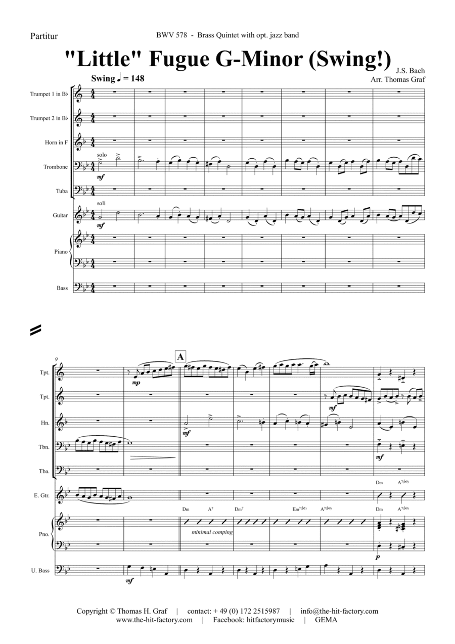 Fugue G Minor - (the 'little') - BWV 578 - Swing - Brass Quintet with opt. Jazz Band (arr. Thomas Graf)