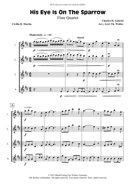 His Eye Is On The Sparrow (arr. Gert Th. Walter)