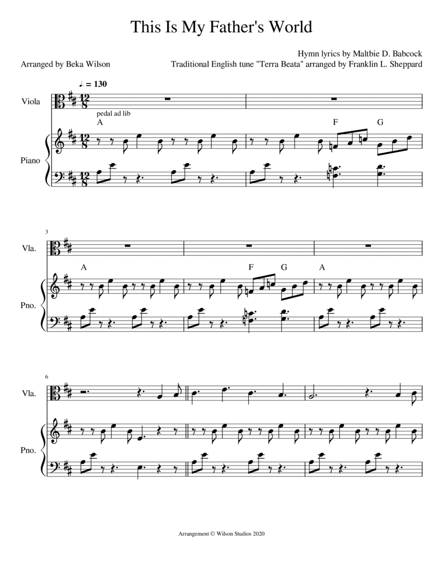 This Is My Father's World--viola solo (arr. Beka Wilson)