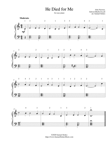 He Died for Me (I Saw One Hanging on a Tree) - for easy piano (arr. Samuel Stokes)