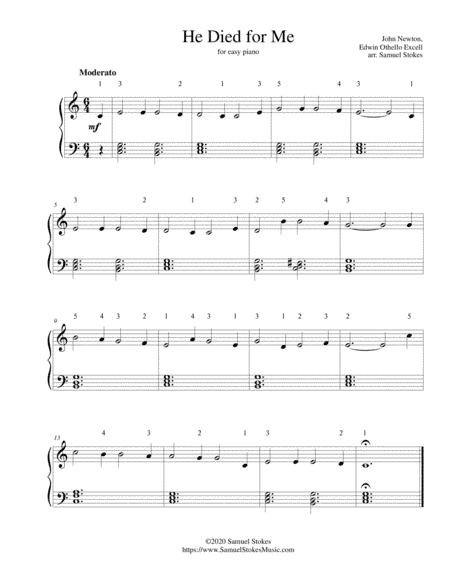 He Died for Me (I Saw One Hanging on a Tree) - for easy piano (arr. Samuel Stokes)