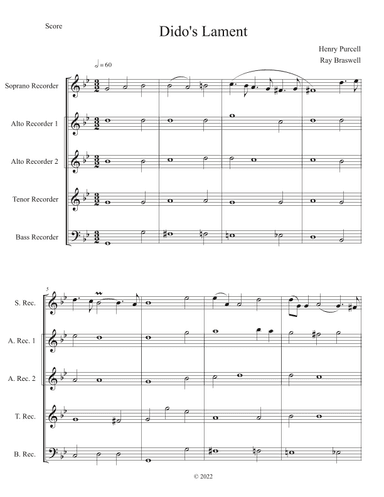 Dido's Lament - Score Only (arr. Ray Braswell)