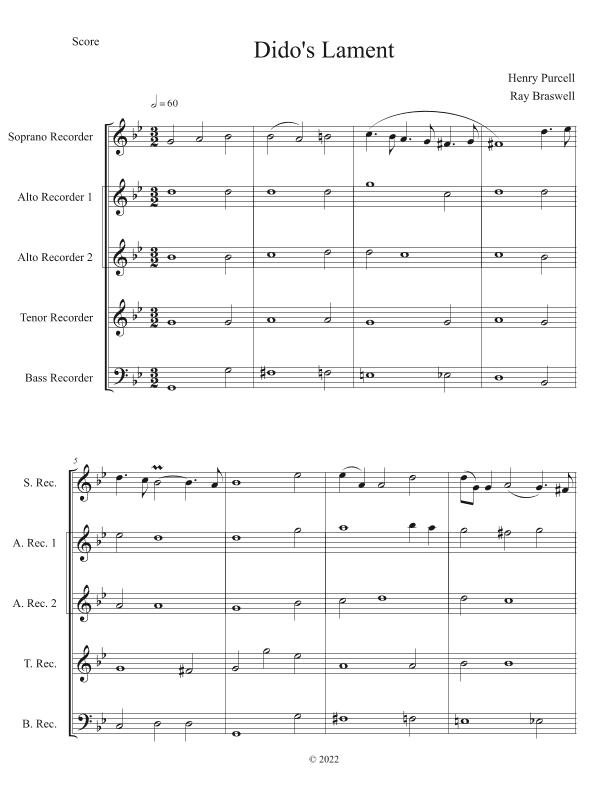 Dido's Lament - Score Only (arr. Ray Braswell)