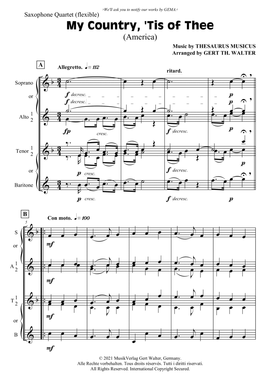 My Country, 'Tis Of Thee (America) (arr. Gert Th. Walter)
