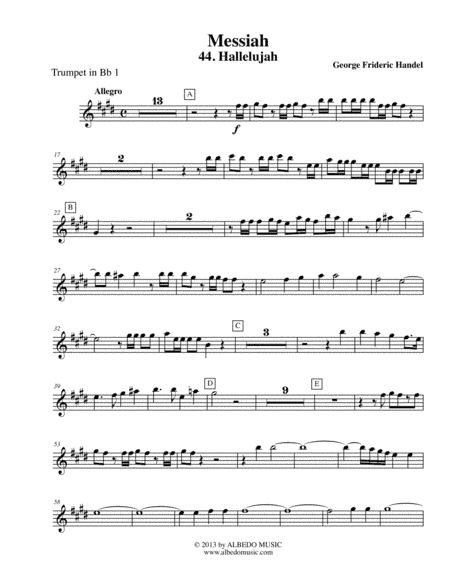 Handel Messiah, 44. Hallelujah - Trumpet in Bb 1 (Transposed Part), HWV 56 (arr. Doug Clyde)