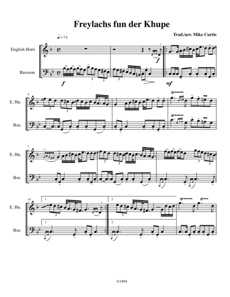 Freylachs fun der Khupe for English Horn and Bassoon (arr. Mike Curtis)