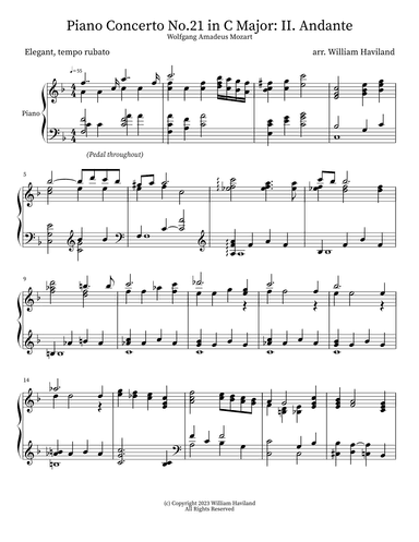 Piano Concerto No.21 in C Major K.467: II. Andante (arr. for solo piano) (arr. William Haviland)