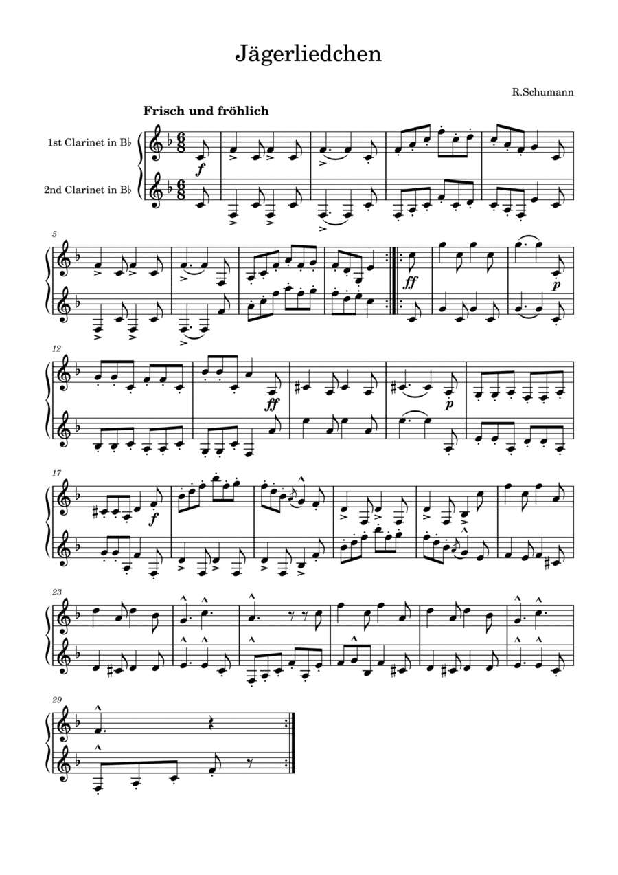 R.Schumann: Jägerliedchen for two clarinets (arr. Saho Omukai)