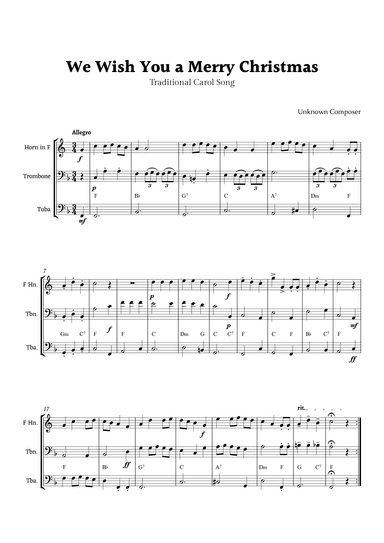 We Wish you a Merry Christmas for Brass Ensemble Trio with Chords (arr. Rika K.)