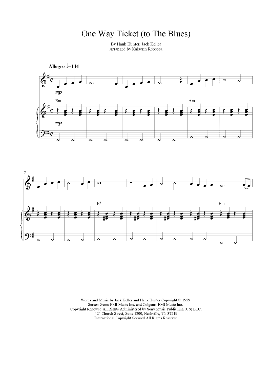 One Way Ticket (to The Blues) (arr. Kaiserin Rebecca)