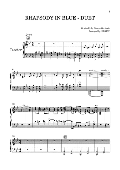 Rhapsody In Blue - Piano DUET (Teacher's part) (arr. DBKEYS)