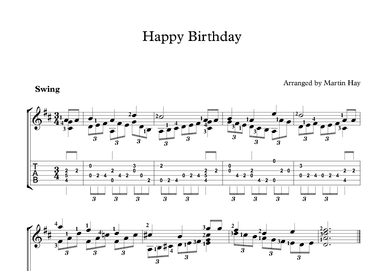 Happy Birthday For Guitar TAB (arr. Martin Hay)