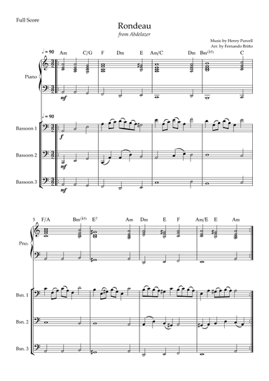 Rondeau (from Abdelazer) for Bassoon Trio and Piano Accompaniment with Chords (arr. Fernando Britto)