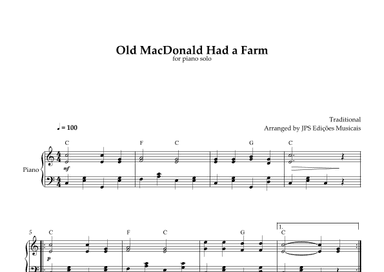 Old MacDonald Had A Farm for piano solo (arr. JPS Edições Musicais)